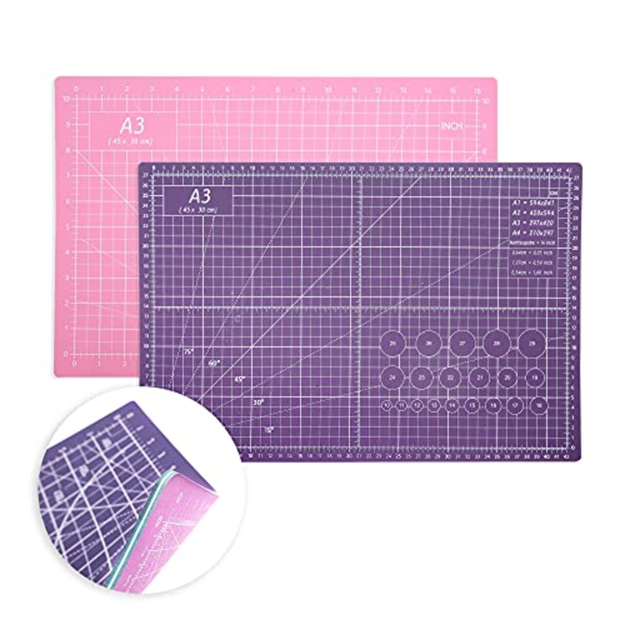 AIRGAME Self Healing Cutting Mat 18 inchx12 inch Non-Slip PVC Double Sided  5-Ply A3 Art Craft Rotating Mat,Sewing Crafts Hobby Fabric Precision  Scrapbooking Project(Pink/Purple)